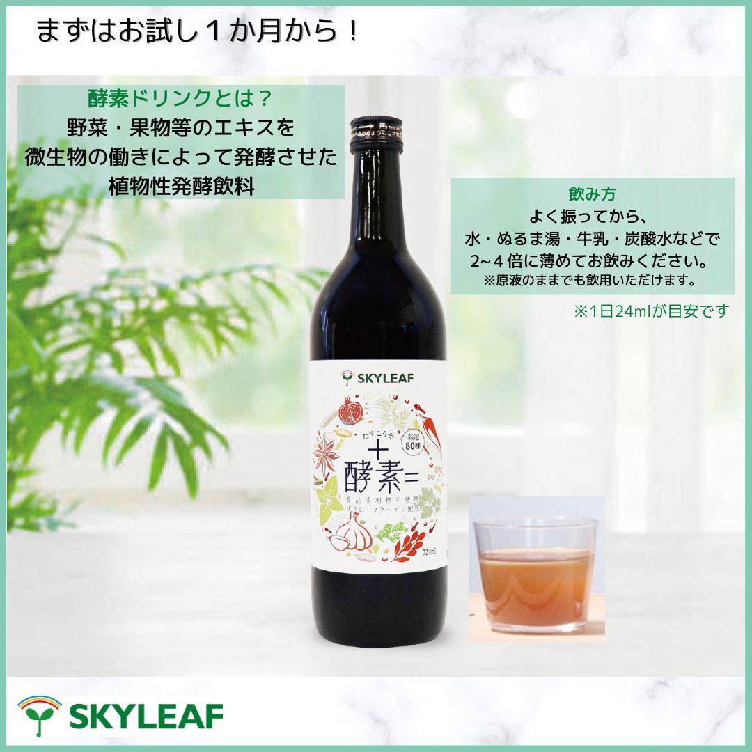 酵素ドリンク スカイリーフ たすこうそ 720ml 送料無料 SKYLEAF ＋酵素＝ 酵素 ざくろ コラーゲン 美容成分 健康食品 ファスティング  断食 ダイエット 朝活 腸活 健康 野草 厳選80種 ギフト プレゼント 習慣 毎朝の習慣 ダイエットドリンク