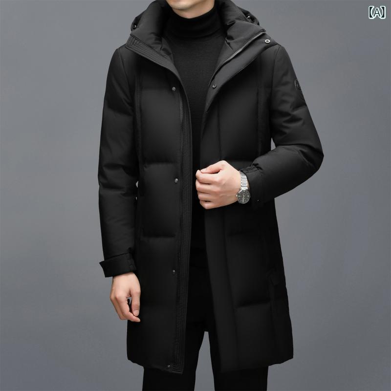 冬の 落ちこむ 上衣の 成人男性の 中の 長 さは 厚くて 保温 します。