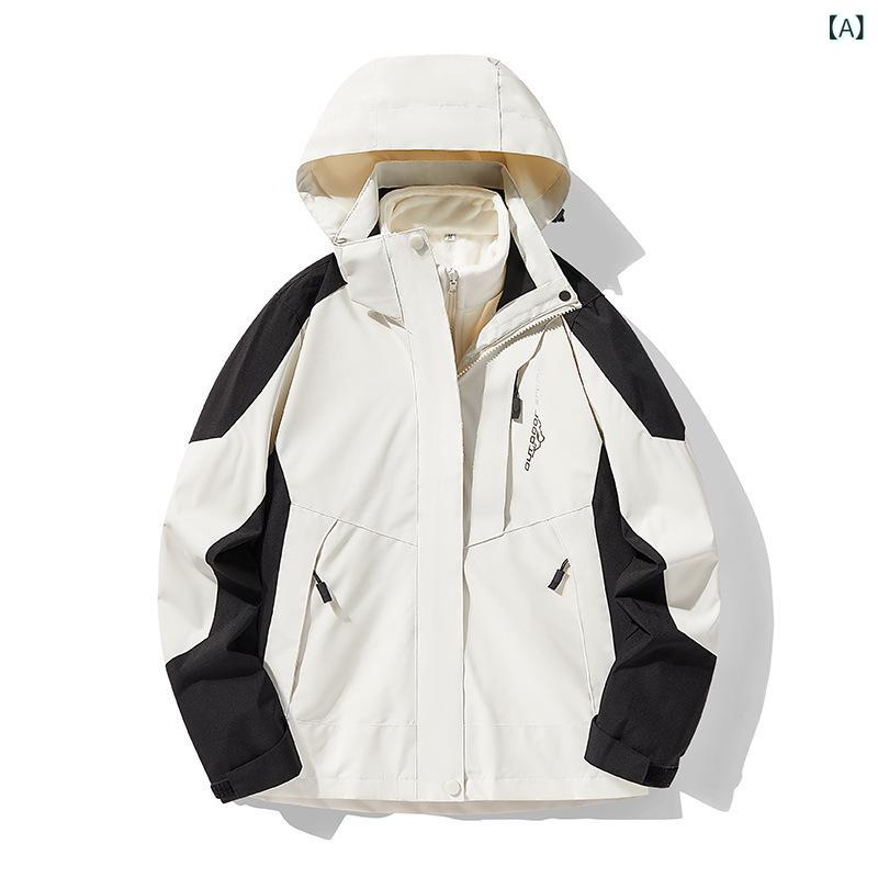 2024 戸外 突撃 服 三 合一は ベルベットを 取り外して 秋冬 保温 防水 防風 ジャケット 登山 服を 厚く する ことが できる