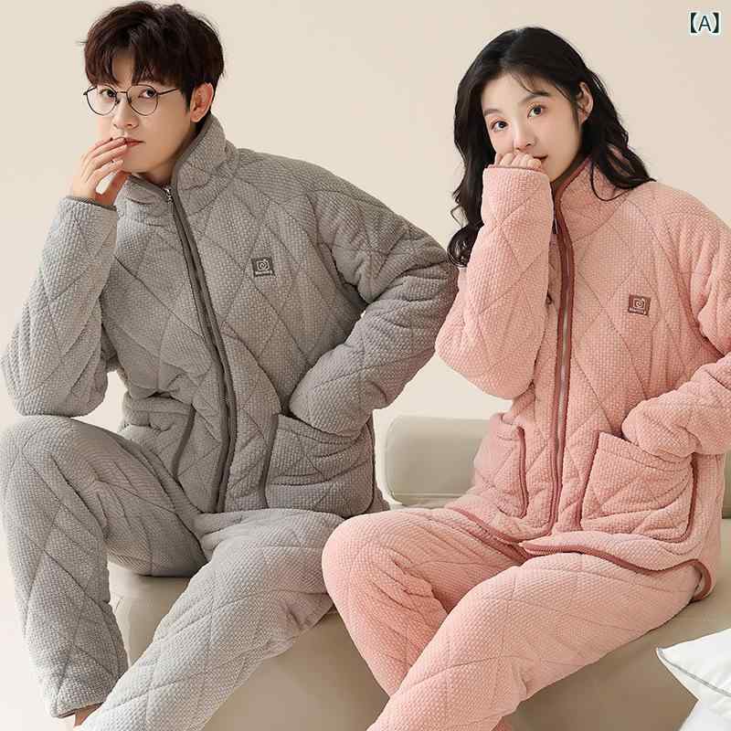 厚手の 綿を 挟んだ カップルの 家の 服は 秋冬に フランネルの パジャマの カーディガンと 男性の 女性の 冬を 着ます。|スカイライト
