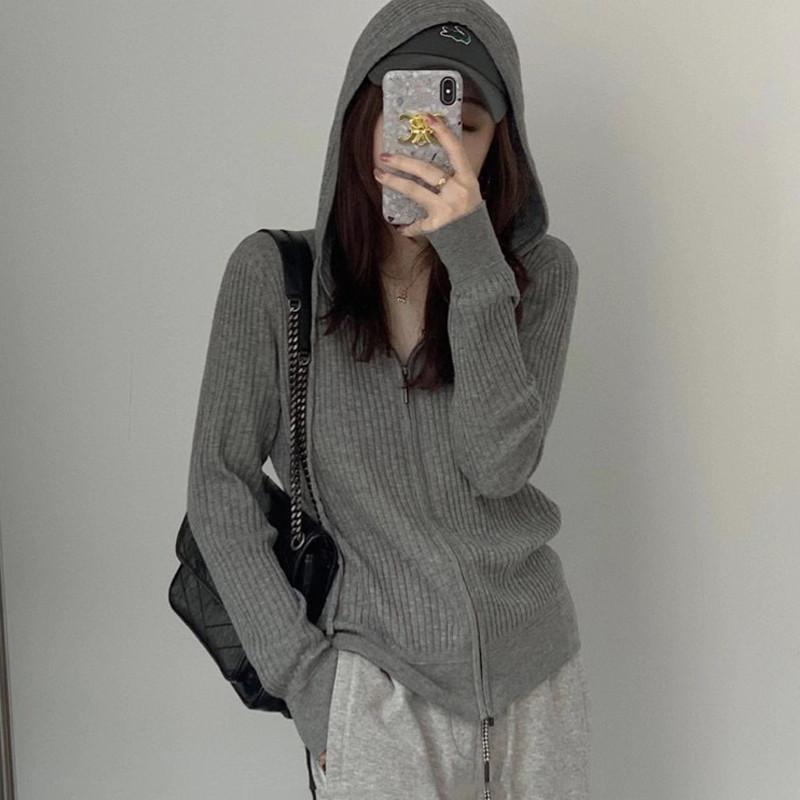 女性 用 ジッパー フード 付き セーター、 ルーズフード 付き ウールスウェットシャツ、 カーディガン、 スタイリッシュな セーター、 パーカー、 ウールボトムシャツ
