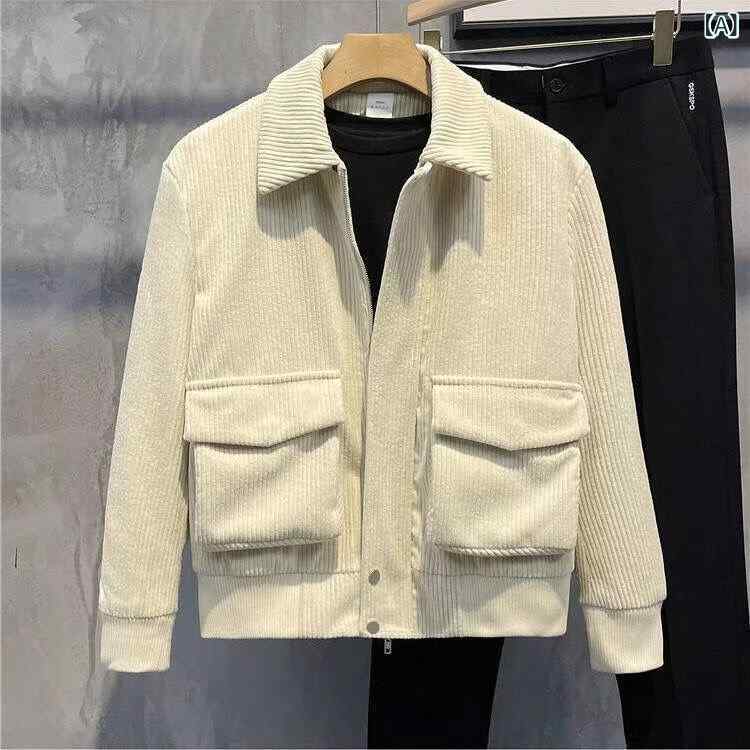 ジャケット 男性の純 色の 小さい 色の 暖かい 襟の コーデュロイの 短い 上着の 韓 風の シンプルな 大きい ポケットの カジュアルな ファッションの コート