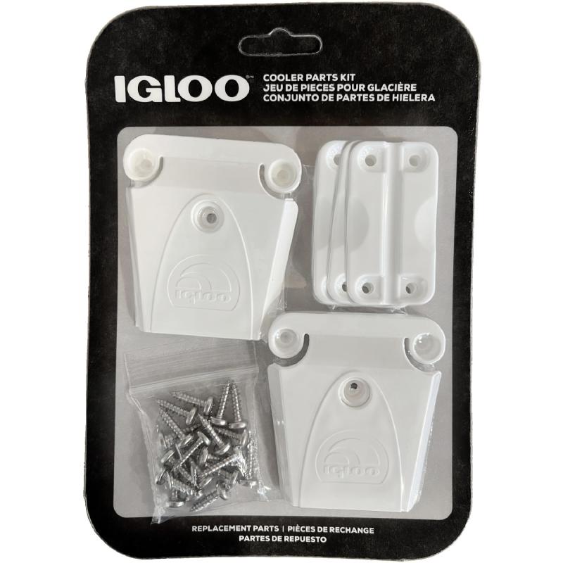 Igloo Cooler プラスチックパーツキット - 米国製 - ラッチ2個、ヒンジ3個、ラッチポスト&ネジ。画像
