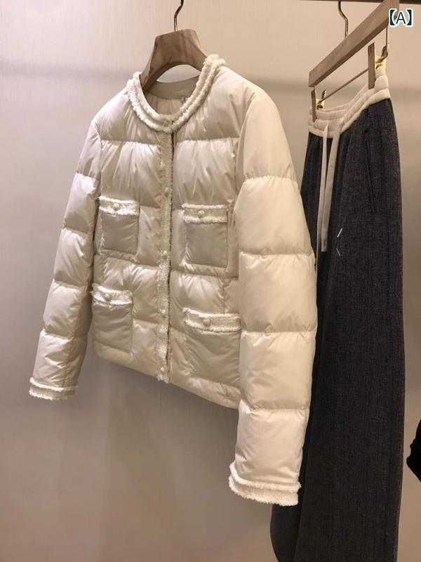G 商品より 優れて います。 軽薄な 小香 気質 金 ~ 保温 丸首 ポケットの 短い ダウン ジャケットの 女性