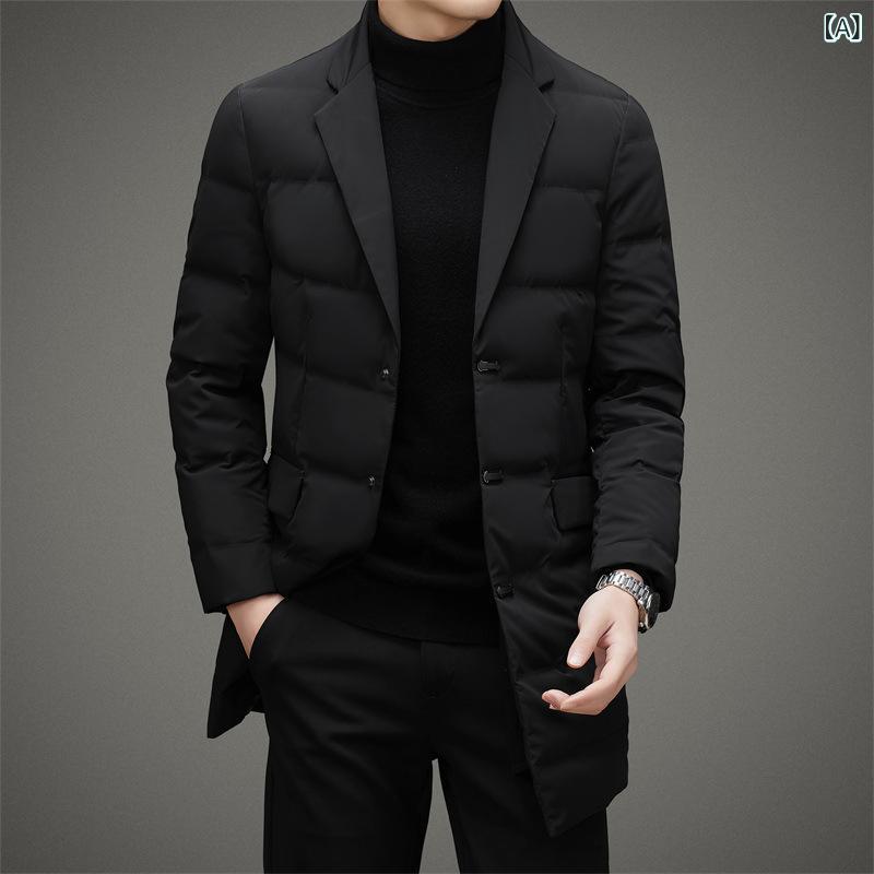 スーツの ダウン ジャケットの 男性の 中の 長い タイプの 冬の ビジネスの レジャーの スーツの 新型の マフラーの 襟の 冬の レジャーの コートの 男性|スカイライト