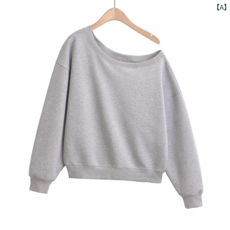 YPFF ファッションの 女性の ギャルの 斜めの 肩の セクシーな パーカーの 秋冬の 項の ゆったり して いる カジュアルな 怠惰な 風の 頭の 長袖の 上着