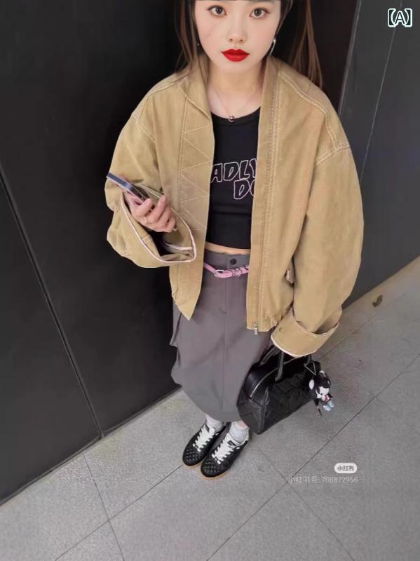 現物 24 秋冬 形 シャカジャケットデザイン 感 ギャル 小 衆 レ トロ ゆるい コート 上着 女
