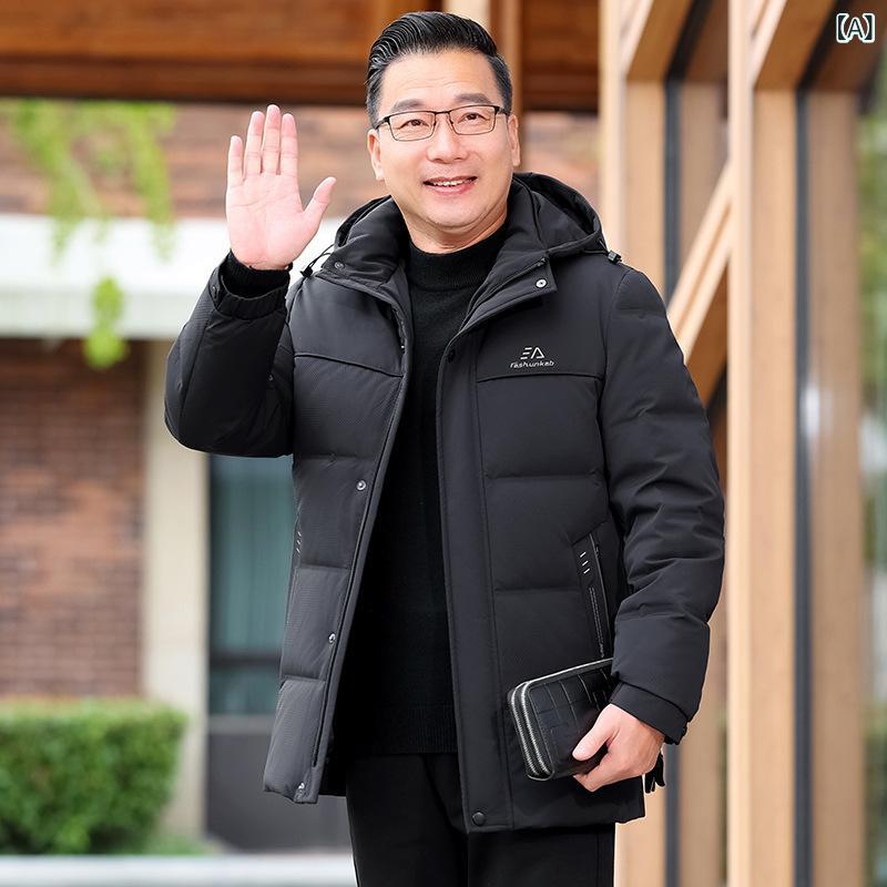 中年 男性 ビジネス カジュアル 取り外し 可能 フード 付き ダウン ジャケット