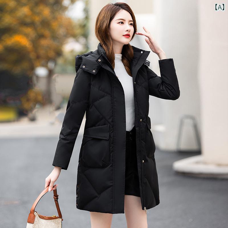 韓国 スタイルの 女性 用 ミドル 丈 ダウン ジャケット 2024 冬の 新しい ファッション 厚く 暖かい 痩身 年齢 軽減 カジュアル ジャケット|スカイライト