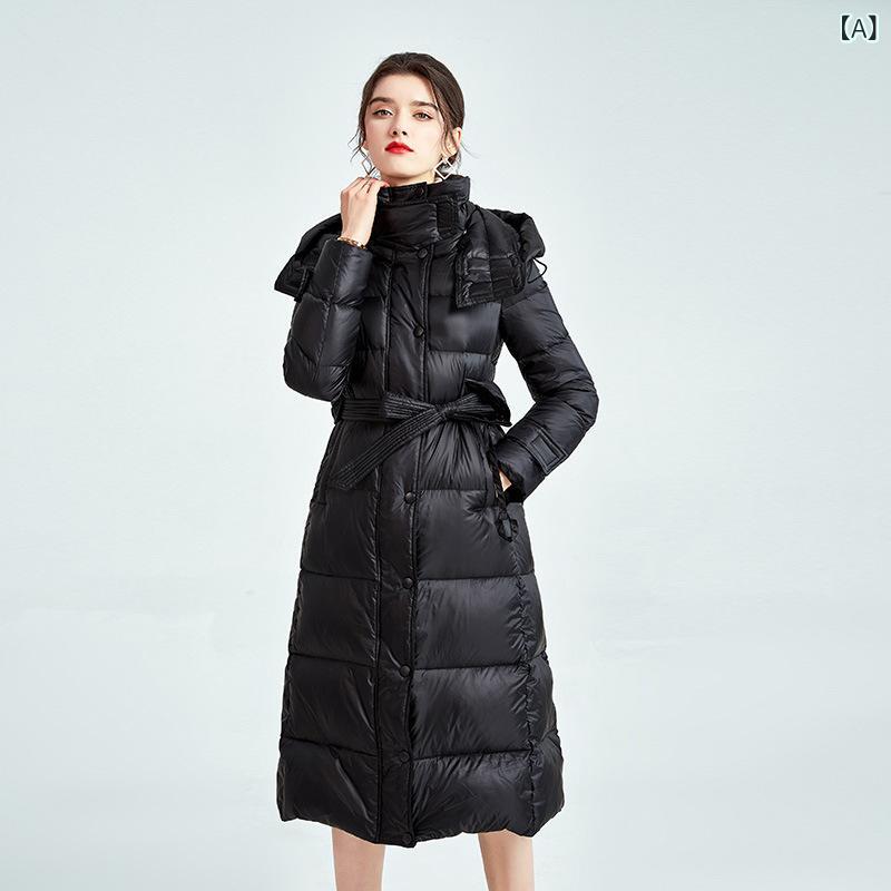 羽 ?服 女 ?膝 ?款 欧 洲 站 2025 冬期新 款收 傲然たる 端 亮 面 ?帽 女 士 厚地の外套