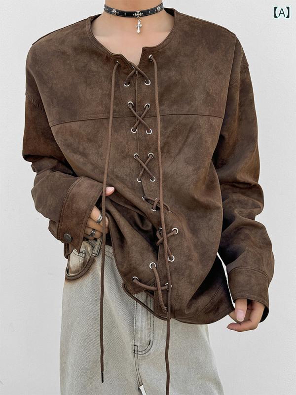美 ラードの レ トロな 皮の 服の コートの 男性の 春秋の 金の デザイン 感の 小さい 大衆の 高級 感の ごろつきの ハンサムな 縄の 対 襟の ジャケット