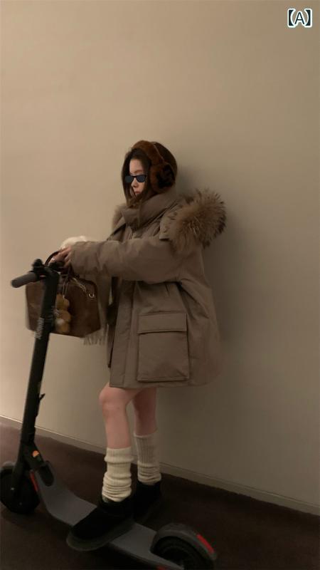 つる ガール 黒 哥 雪山 パーカー 90 白 鴨 毛 工 装 パーカーダウンジャケット 女性真 毛 襟 フード 付き コート