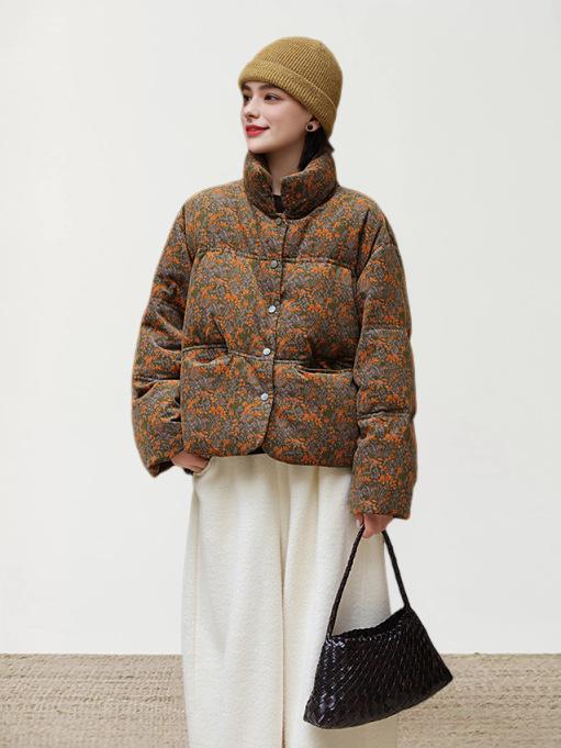 【楽天市場】ダウン ジャケットの 冬の コートの 女性の コーデュロイの プリントの 90 白 鴨の 綿服の 文芸の 復古の 綿の 服の B ...