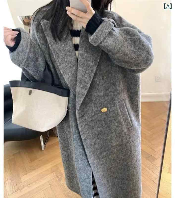 青 伝説 両面 カシミヤ コート 女性 秋冬 2024新 高級 感 シルクお 姉さん ウール コート