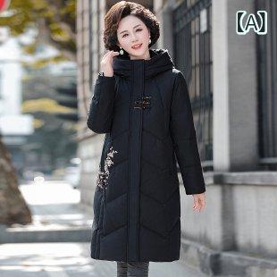 流行り物 中高年 落ち込む 上衣 成人女性の 中 長 印字機 2024 新型 冬 流行り物 御っ母さん 白 鴨 パイル 保温 厚地の外套