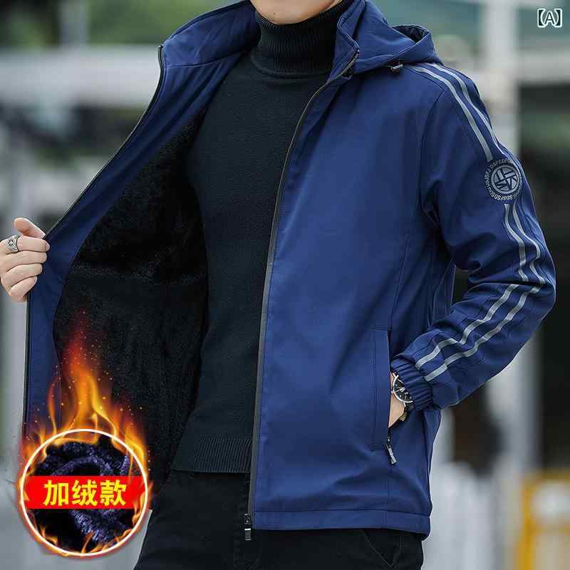 カジュアル ジャケット 男性 秋冬 タイプの 綿服と ベルベットの 厚い 突撃 服と 帽子を 脱ぐ ことが できる 保温 男性 服の コートの 対外 貿易