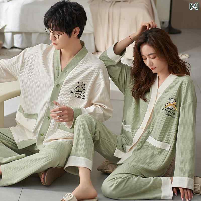 鹿の 時の カップルの パジャマ 綿 質の 長袖の 男性の 2024 年の 新型の 女性の 春秋の 夏は 部屋の 服の スーツを 着る ことが できます。