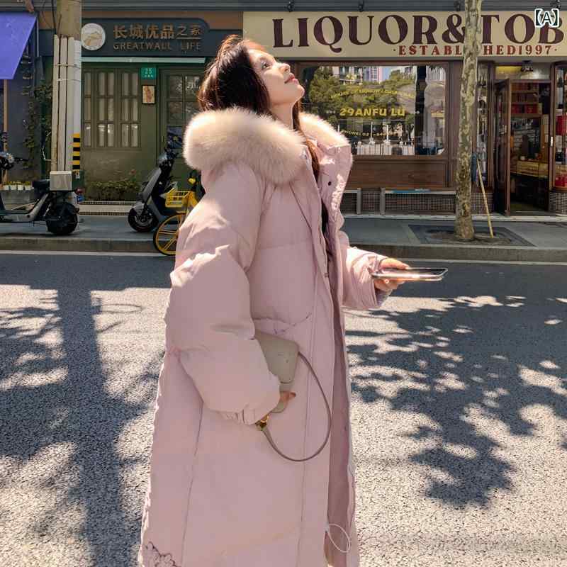 【楽天市場】ピンクの ロング タイプの ダウン 綿服の 女性 2024の 新しい 冬の 毛 襟が 膝を 越えて 厚い コートの 女性は 今年 ...