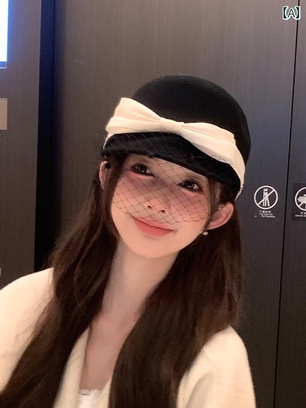秋冬の 新型の 蝶結びの ウールの 馬術 帽の レ トロな ネットの 糸の 毛です。