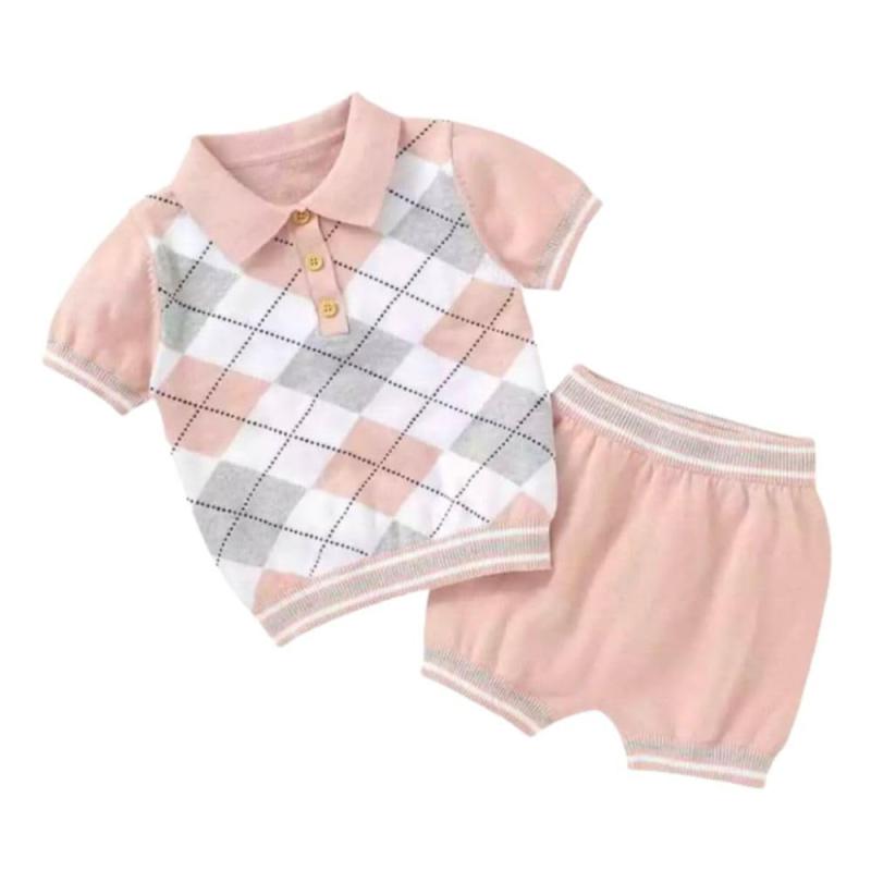 【0歳~4歳もの言う花こども服】綿織物100% アーガイル柄セットアップ summer knit 炎節編み物 お坊っちゃんこども服 フォーマル やわらかい 赤ちゃん 御芽出度 綿100%