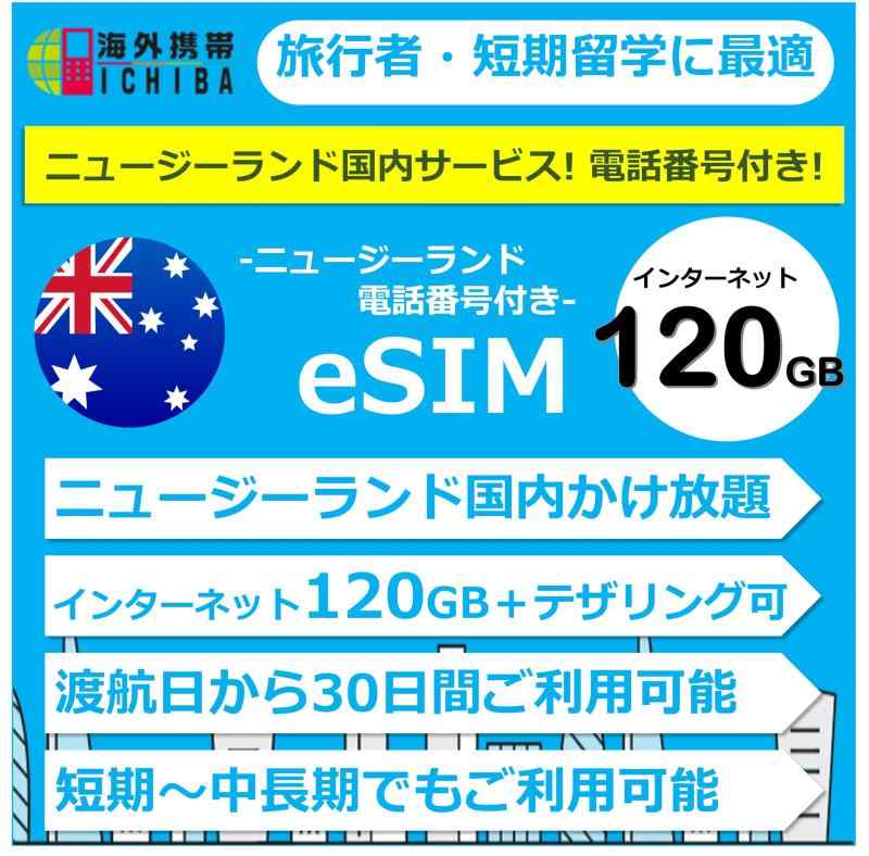 [ニュージーランド 30日間] 現地電話番号付きeSIM インターネット120GB 旅行 留学 ワーキングホリデーに最適｜スカイライト
