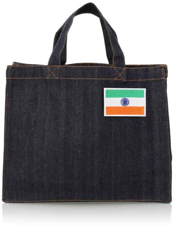 [エフスタイル] 刺繍国旗ワッペン付 デニムカレッジトートバッグF-SD010784-インディゴ/インド(6)｜スカイライト