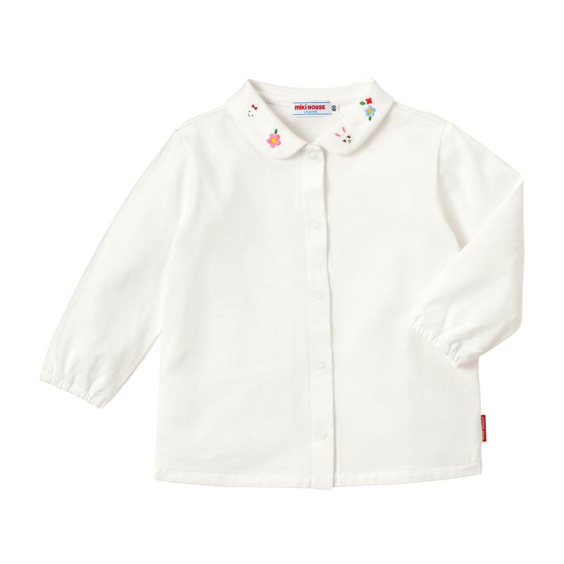 [ミキハウス] 長袖トップ 無地 うさぎ 日本製 綿100％ うしろ帯 もの言う花 キッズ 赤ちゃん服 10-5407-490