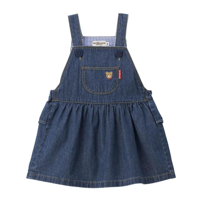 [MIKIHOUSE HOT BISCUITS] [ミキハウス ホットビスケッツ] ジーンズ 前掛けスコート うしろ帯 もの言う花 赤ちゃん服 インディゴブルー 70-1803-687