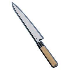 正本総本店 本霞・玉白鋼 水牛柄スライス(両刃) 24cm 刀身:玉白鋼、柄:水牛角朴柄 日本 AMSJ801