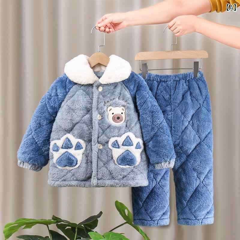 儿童 睡 衣 冬季 加 厚 款 家居 服 冬 天 法 ?? 三??棉加?大童男童冬批?