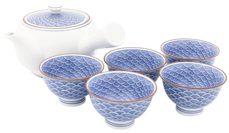 波佐見焼 御堂窯 急須 茶器 セット (化粧箱入) 青海波尽し|スカイライト