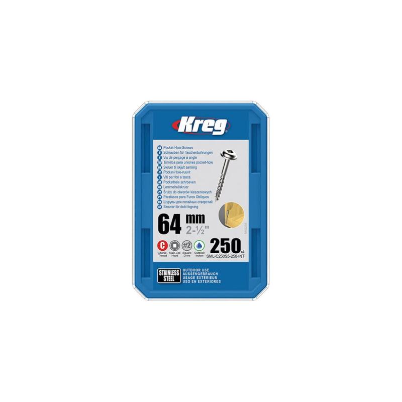 Kreg ポケットホールスクリュー 64mm ステンレス仕様 高耐久屋外用 粗目 (250本入)
