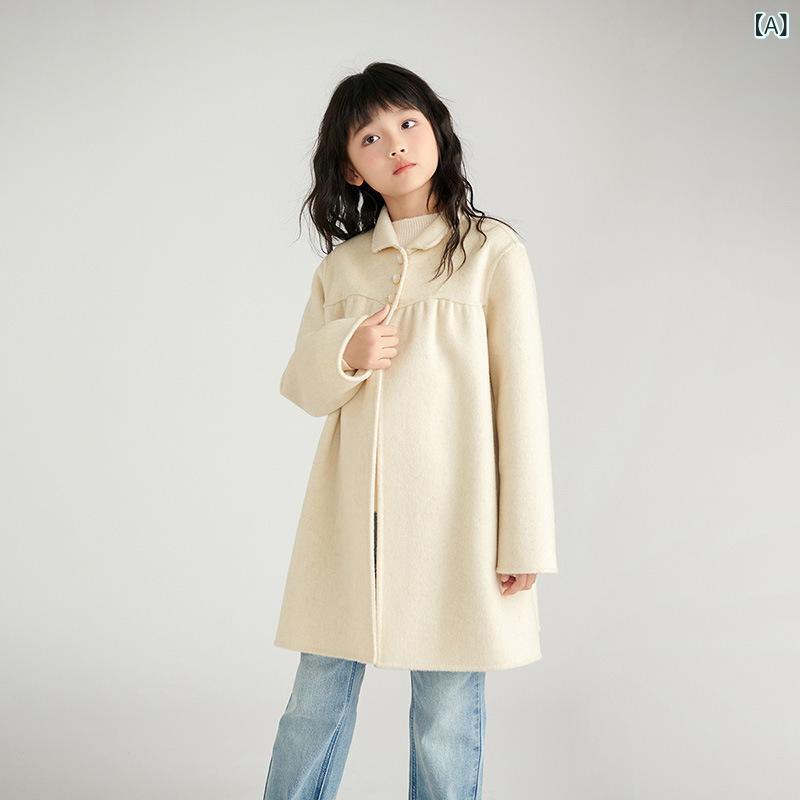 秋冬の 新型 厳選 100純 ウールの ラシャ コートの 子供の 襟の 真珠の ボタンの シワの デザイン 感の 女の子の カーディガン