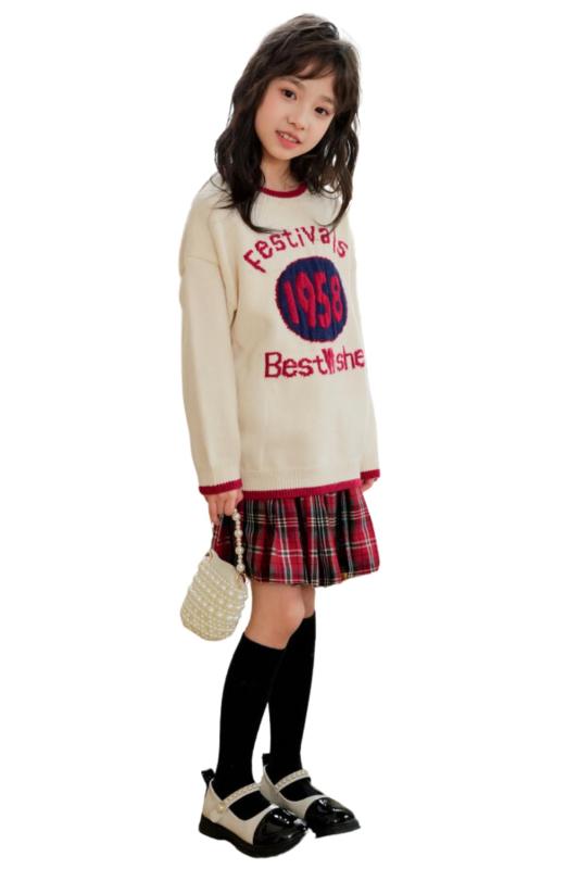 [EnDast] 2点セット あったか 長袖セーター チェック柄 スカート 女の子 ガールズ 春冬コーデ セットアップ かわいい おしゃれ 韓国子供服 120cm 130cm 140cm 150cm 160cm 170cm