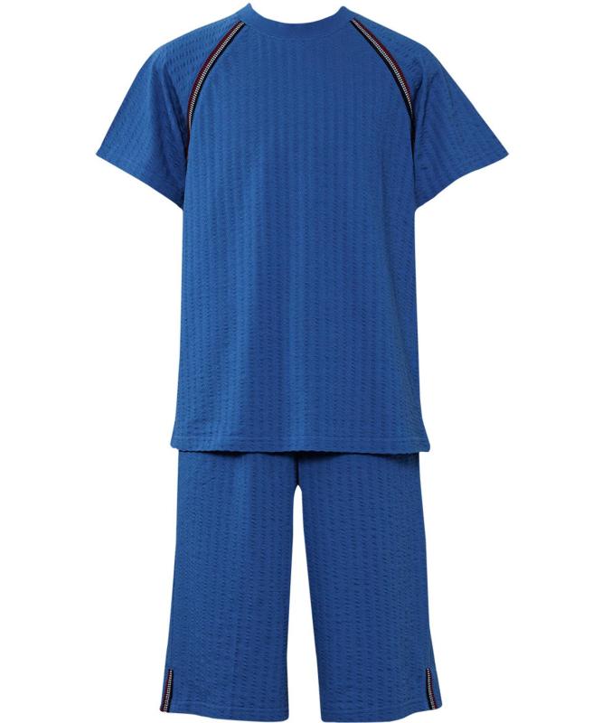 [ワコール キッズ ジュニア] ジュニア 男児パジャマ 綿混ニットサッカー素材(本体) 上下セット 男の子 3分袖 半袖 5分丈 半ズボン CBT738｜スカイライト