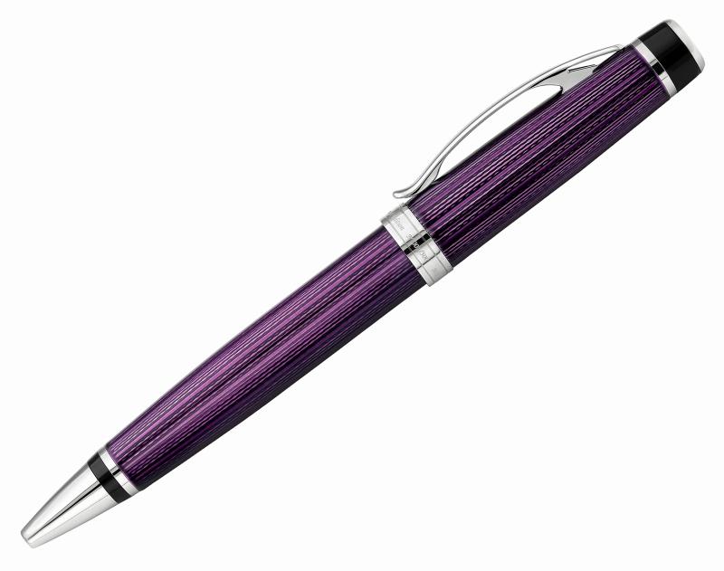Xezo Incognito 真鍮 ボールペン パープルメタリックカラー ダイヤモンドカット刻印 シリアル プラチナメッキパーツ (シークレットパープルB-2)｜スカイライト