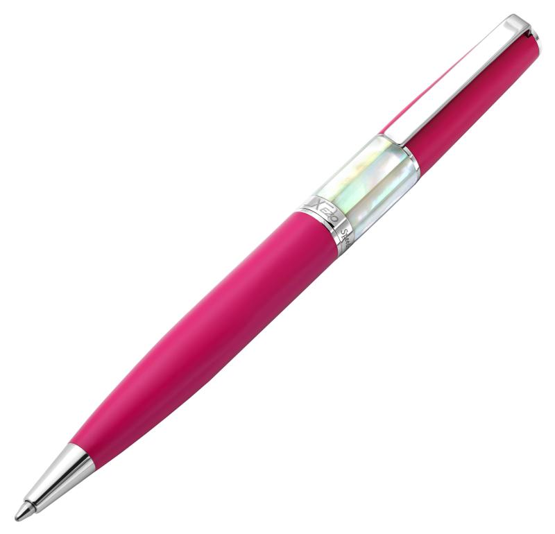 Xezo Speed Master Twist Action 並み並み ボールペン。マットセリスフューシャ、ホワイトマザーオブパール。クロームメッキ。 軽さ金管楽器上半身。