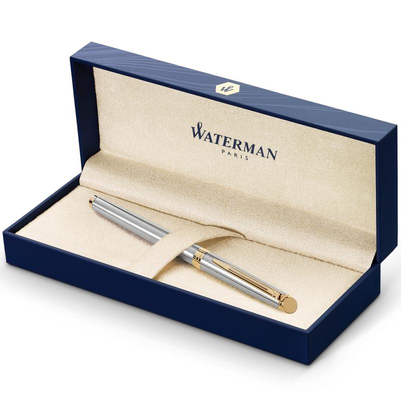 Waterman Hemisphere Gift Box includes Fine Nib Gold Trim Roller Ball Pen - Stainless Steel/ Black - Refill ローラーボールペン (並行輸入品)｜スカイライト