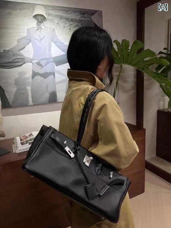 新 商いもの ロング 手提げ プラチナバッグシルバーバックルトップ 層 牛皮 ファッションシングルショルダーバッグロック本 革 亭主もち 袋 ハンドバック