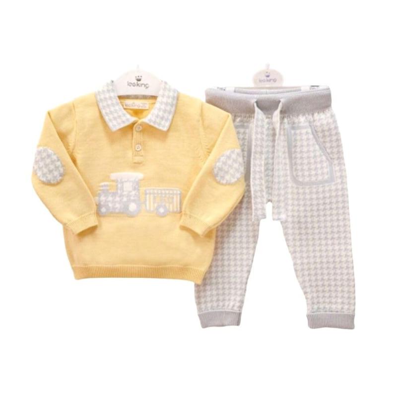 《Leoking》【0歳~3歳赤ちゃん服】綿織物100% オーガニックコットン当て嵌める classic train suits set 列車柄 セットアップ