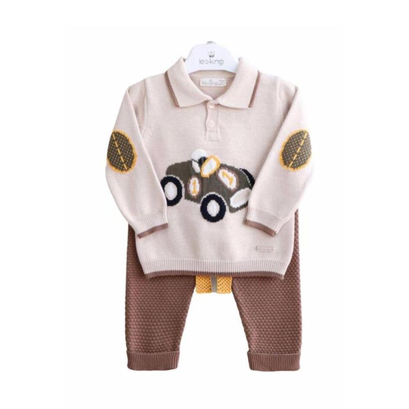 《Leoking》【0歳~4歳もの言う花・こども服】綿織物100% オーガニックコットン当て嵌める Sports car knit suits スポーツカー柄 車柄