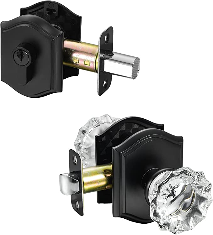 【中古】【輸入品・未使用】CLCTK デッドボルト付きドアロック ブラックデッドボルトとクリスタルガラスドアノブセット シングルシリンダーデッドボルトロックコンボセット
