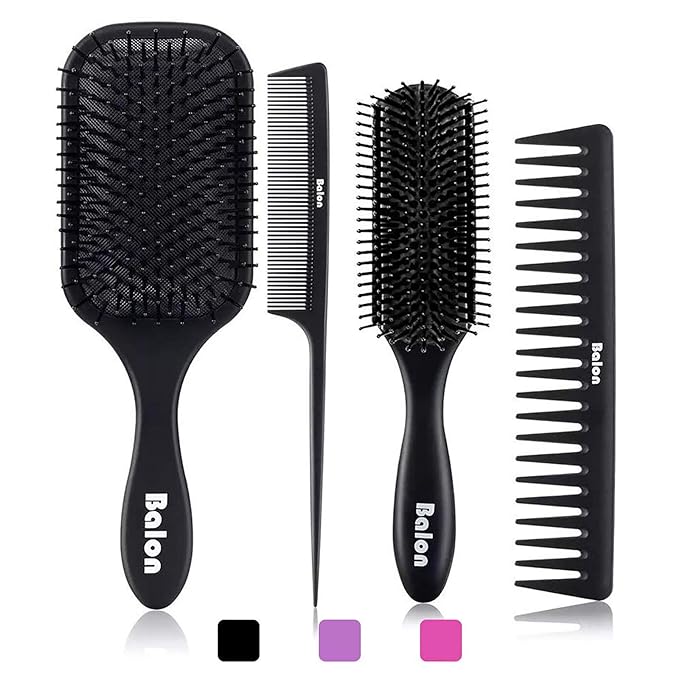 【中古】【インポート品・未当て嵌める】Balon 4本 パドルヘアブラシ 濡れた髪また 乾いた髪に毛はらいと毛 櫛 仕掛ける 威風堂々たるなもつれ取り消す 長くいけ図図しい薄べったい縮れ気取らないな髪 用 これ以上 もつれ髪の毛