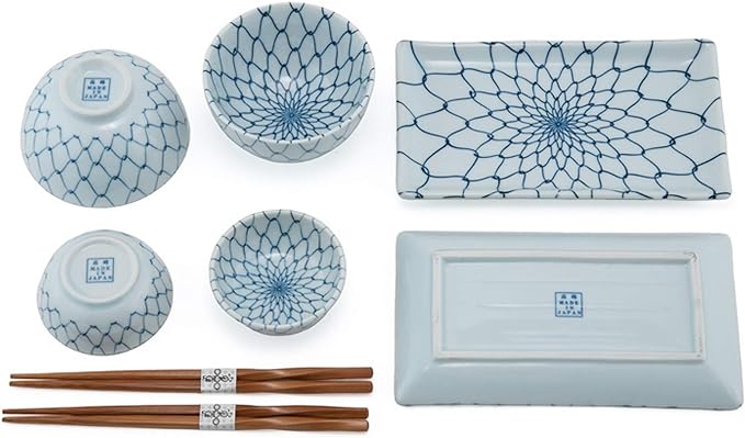 【中古】【輸入品・未使用】ハッピーセールス 8点 日本食器 寿司皿セット (ブルーロータス)|スカイマーケットプラス