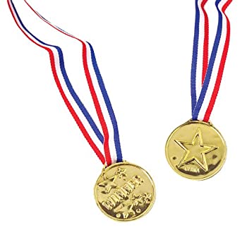 【中古】【輸入品・未使用】U.S. Toy プラスチックゴールドスター優勝メダル リボン付き (12)