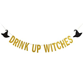 【中古】【輸入品・未使用】ゴールドGlittery Drink Up WitchesバナーGlitter Witch Hatのガーランドハロウィンパーティーホーム装飾Supplies|スカイマーケットプラス
