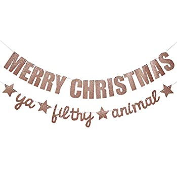 【中古】【輸入品・未使用】ローズゴールドグリッタリー メリークリスマスバナー ローズゴールド キラキラ ヤ・フィルシー アニマルバナー クリスマスパーティー ホリデーパ