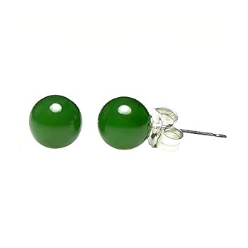 【中古】【インポート品・未当てはめる】14K White Gold 6粍 Natural Nephrite Green Jade Ball Stud Post Earrings