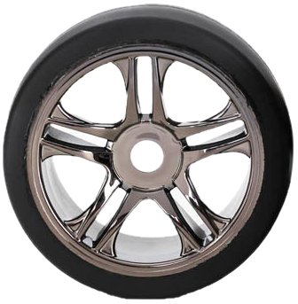【中古】【輸入品・未使用】ハイテック トラクサス 接着済フロントスリックタイヤ SS ブラッククローム 6479