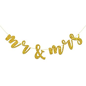 【中古】【輸入品・未使用】MR & MRSバナー ブライダルシャワー用 婚約 結婚記念日パーティーデコレーション (ゴールドグリッター)